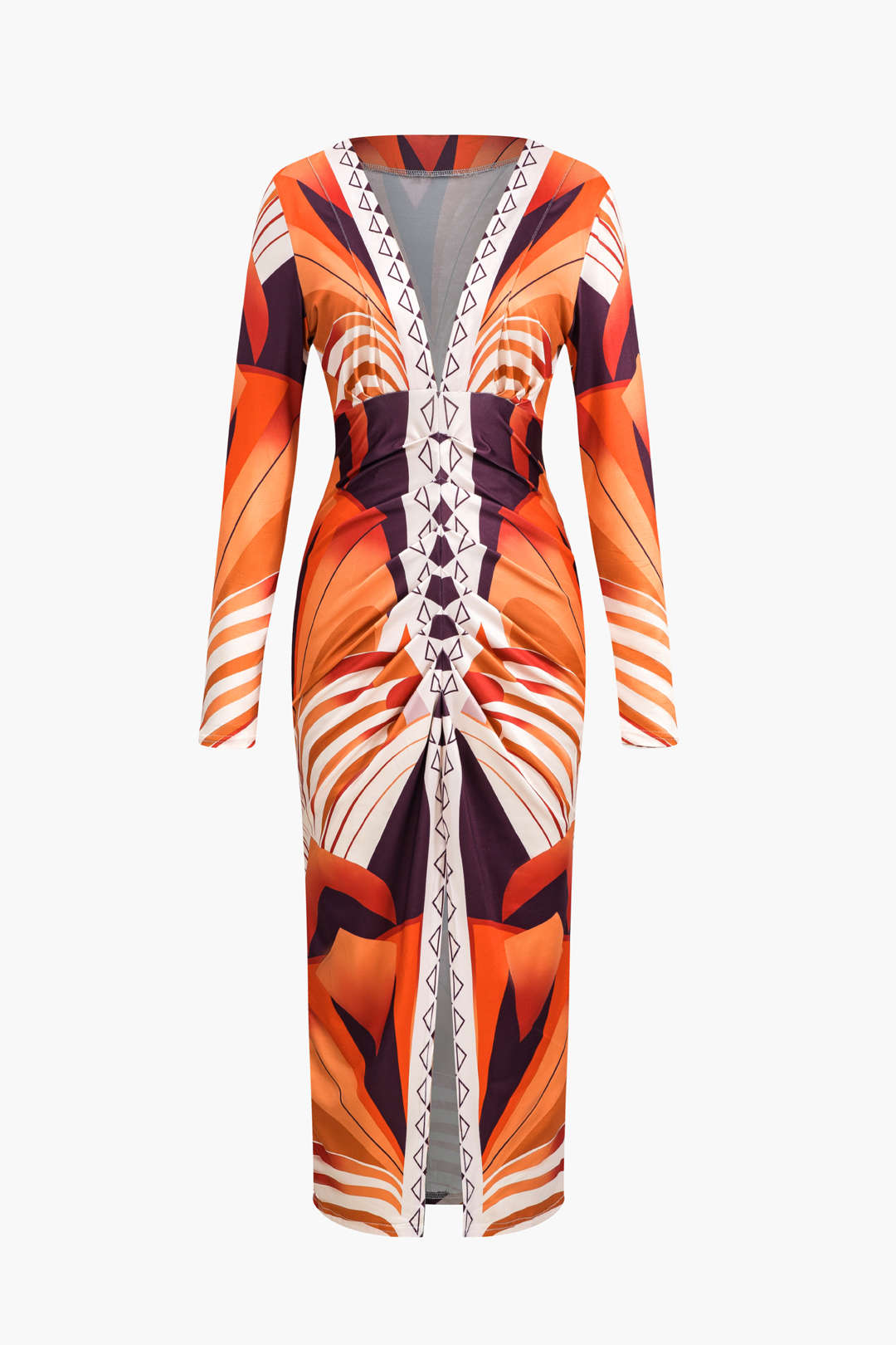 Bohemian Print V-Neck Long Sleeve Maxi Dress