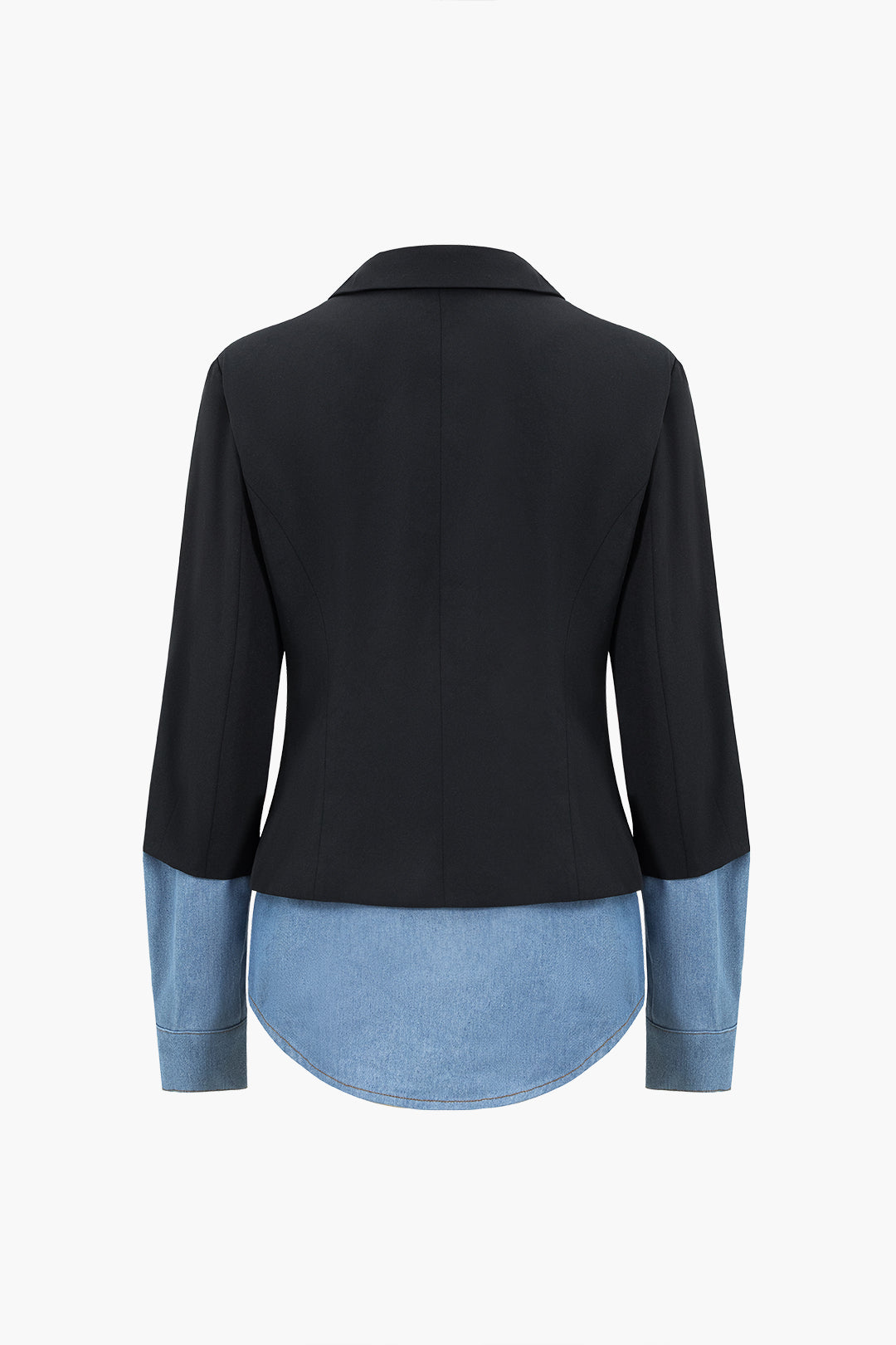 Denim Patchwork Notched Lapel Blazer