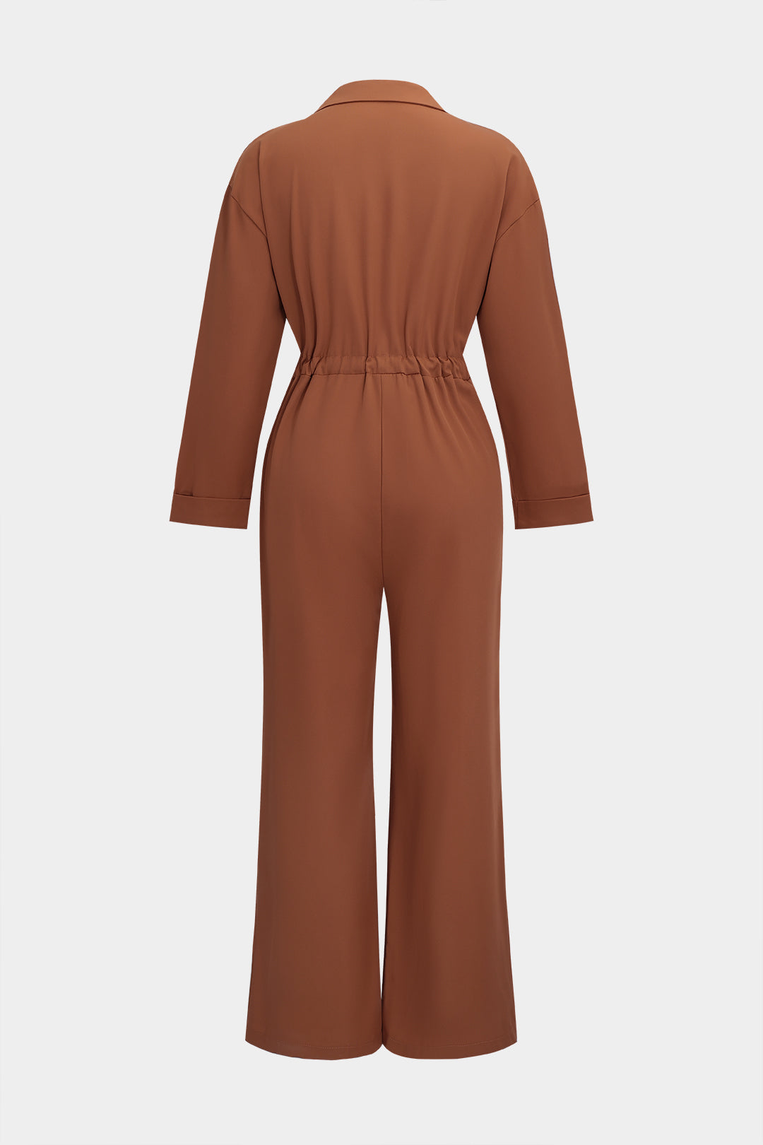 Button Pocket Tie-Up Wide Leg Long Sleeve Jumpsuit