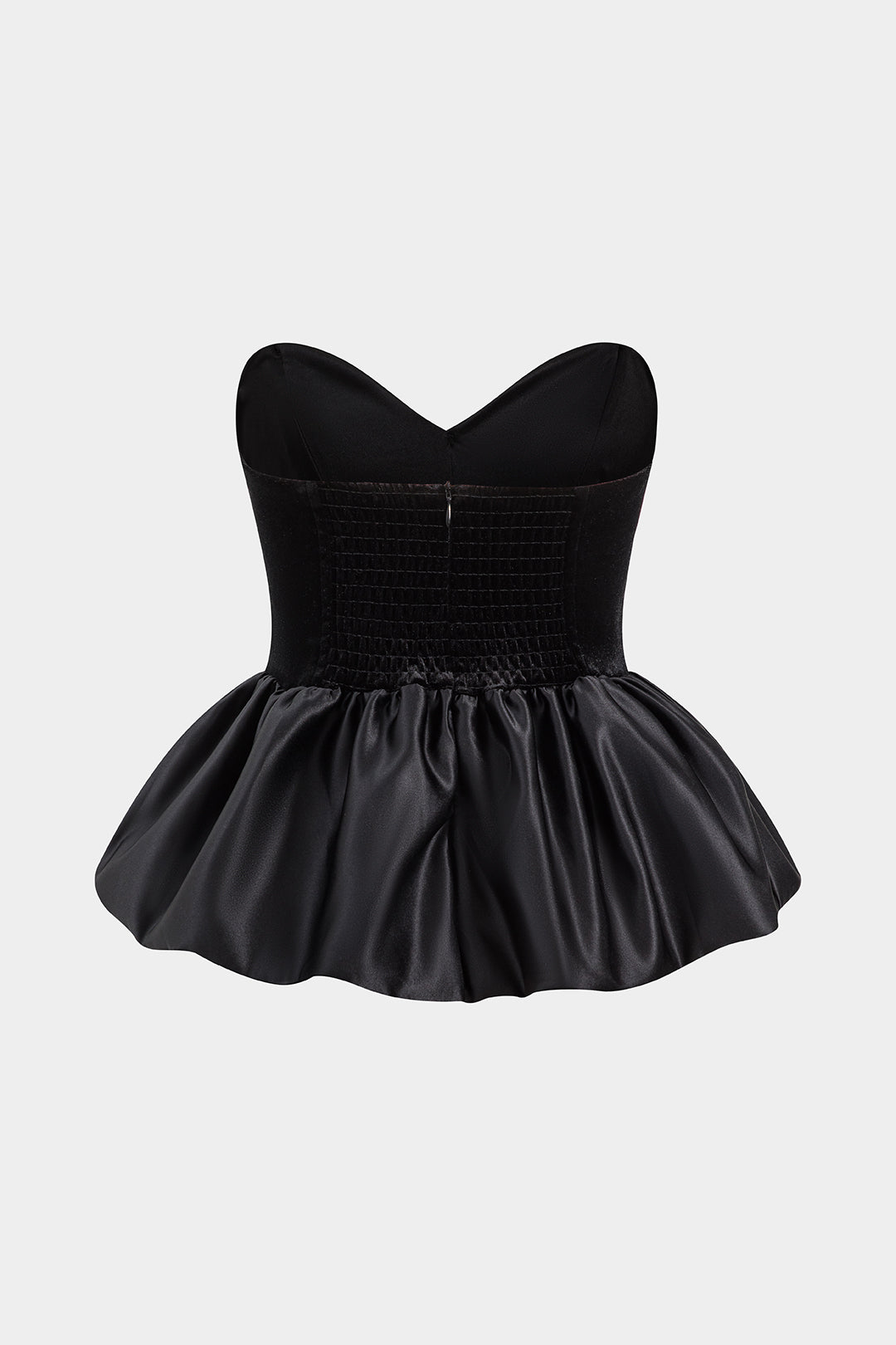 Velvet Patchwork Strapless Puff Hem Tube Top