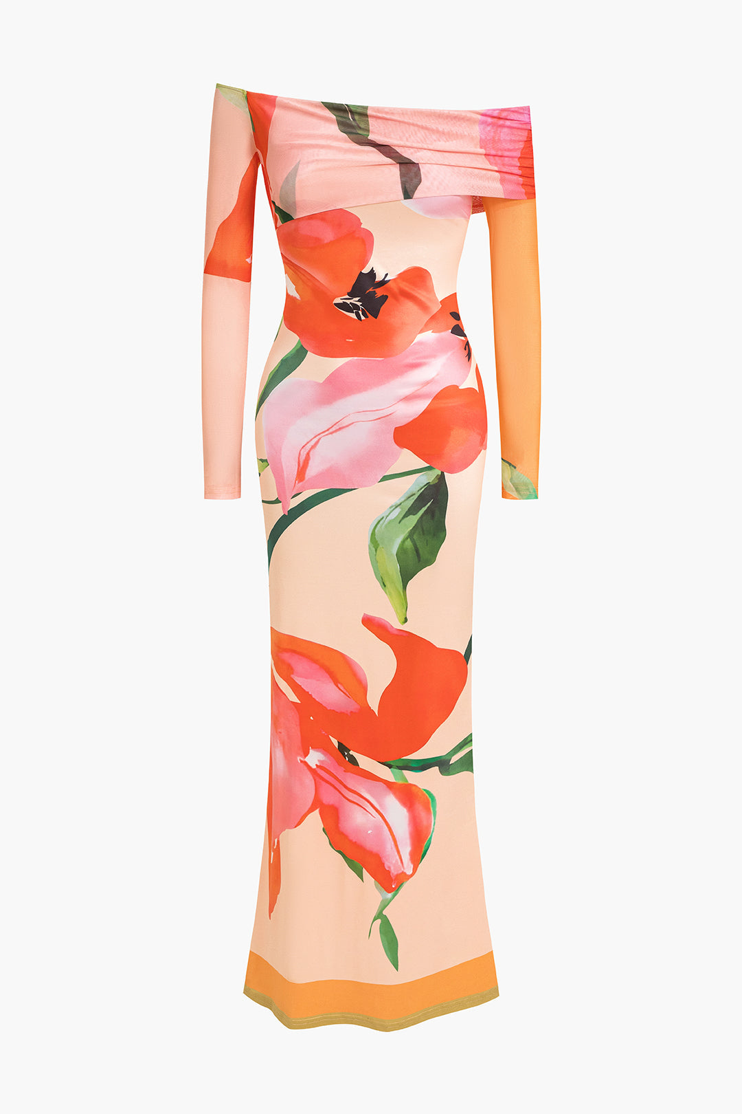 Floral Print Long Sleeve Off-Shoulder Maxi Dress