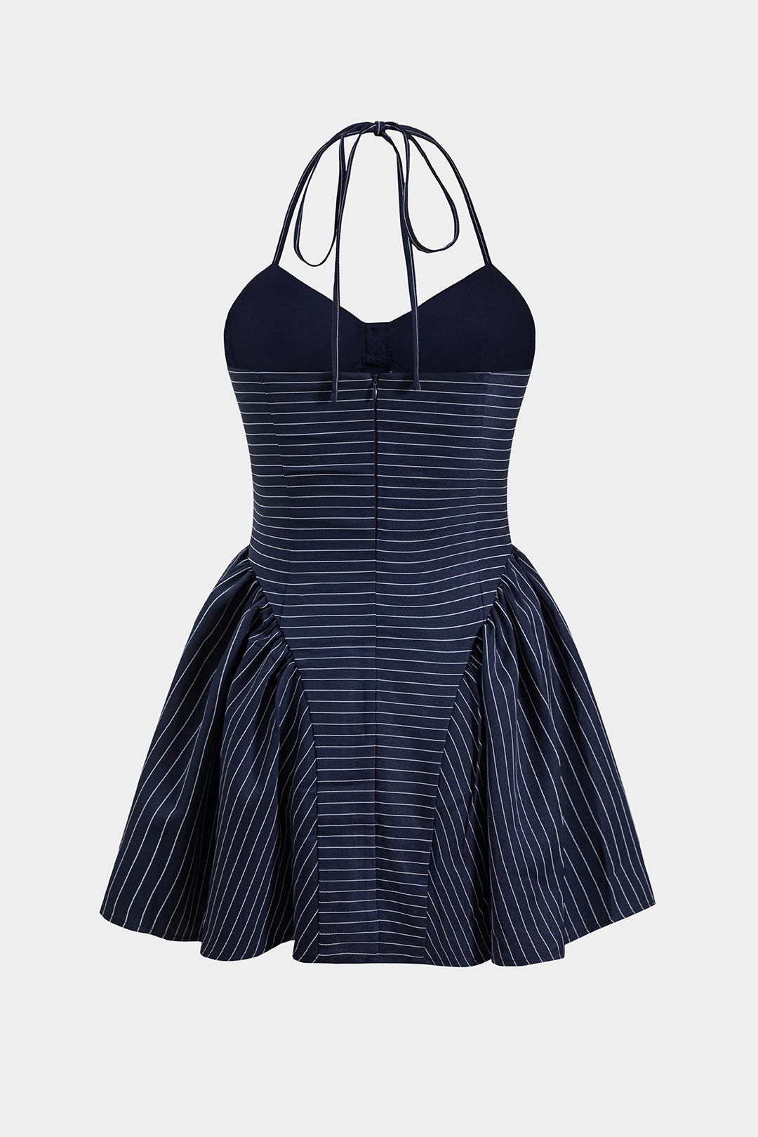 Stripes Button Halter Neck Backless Mini Dress