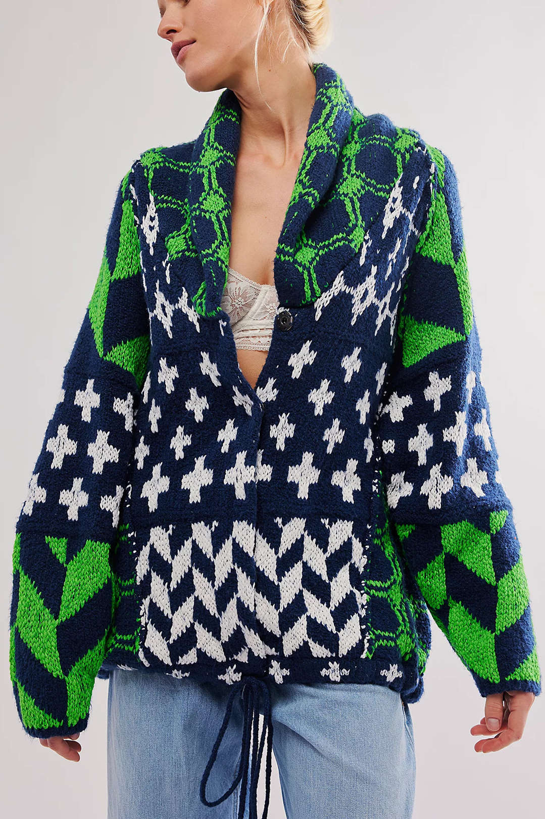 Retro Pattern Knit Button Cardigan