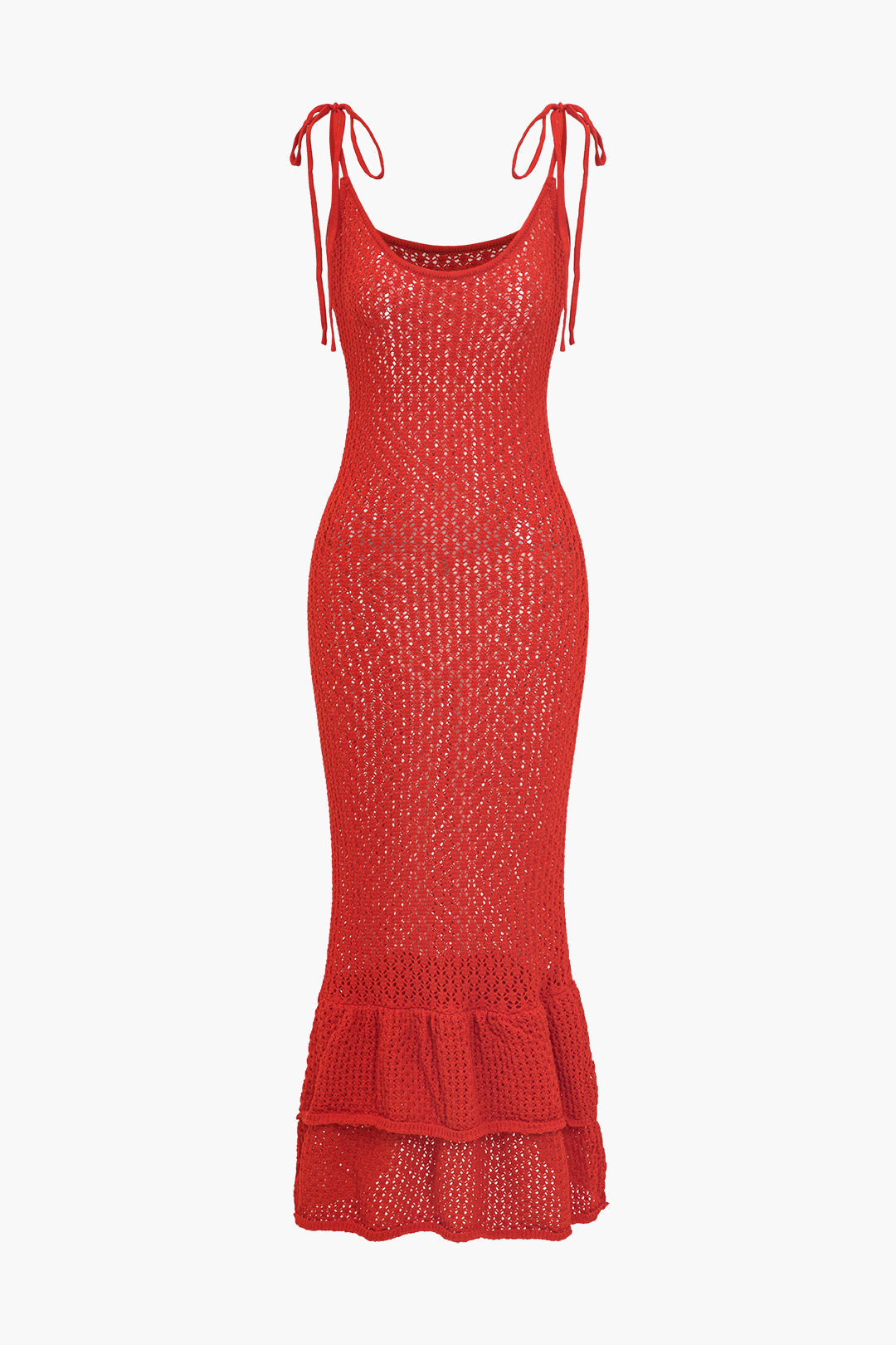 Knit Cut Out Scallop Edge Tie-Up Slip Dress