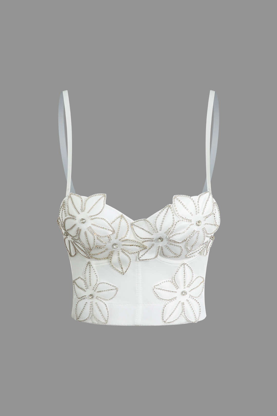 Rhinestone Embellished Flower Hook And Eye Bustier Cami Top