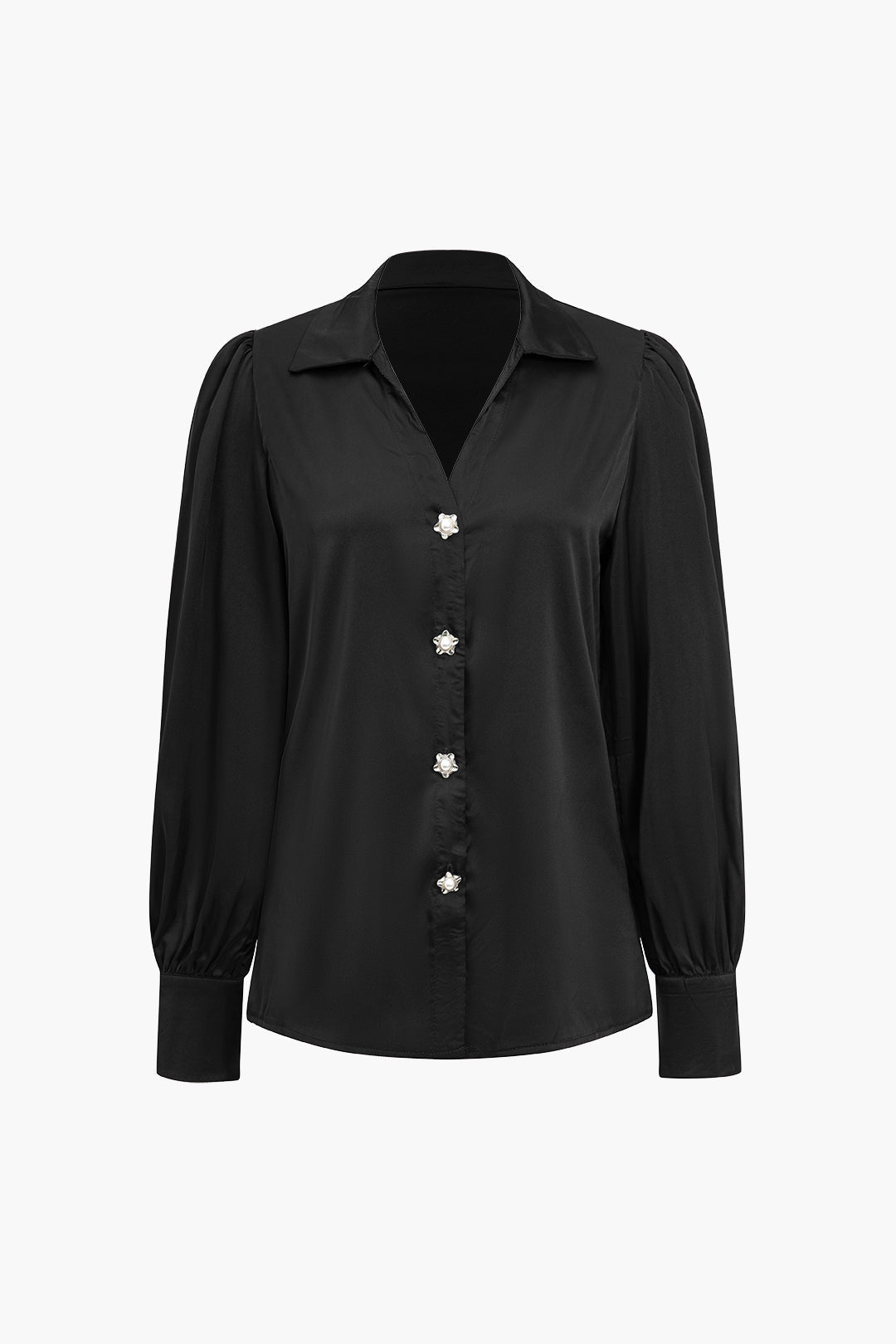 Solid Satin Button Long-Sleeve Shirt