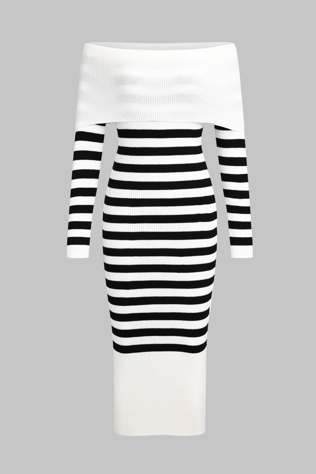 Knit Zebra Stripe Off Shoulder Long Sleeve Dress