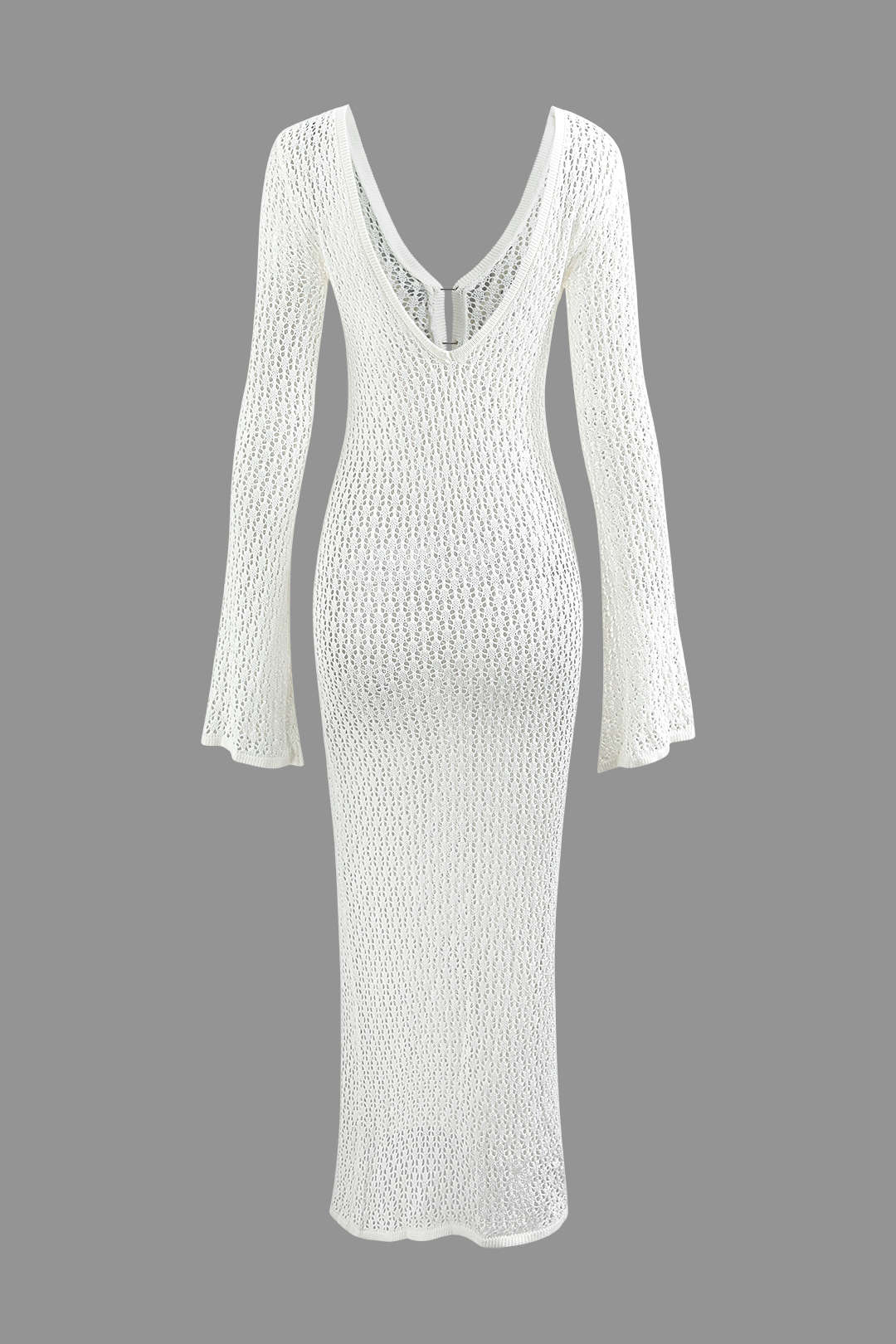 V-neck Crochet Open Knit Long Sleeve Maxi Dress