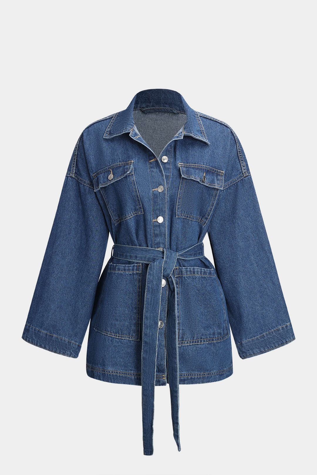 Denim Button Pocket Strappy Long Sleeve Outerwear