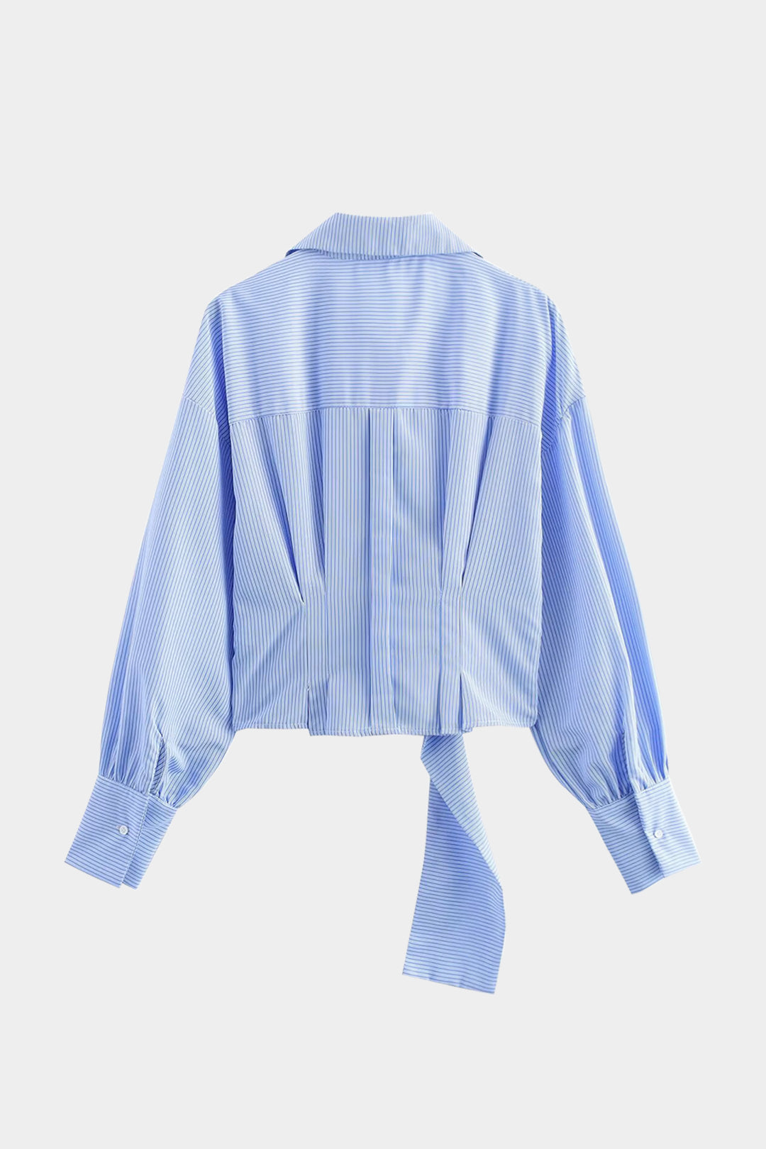 Stripes Pleated Belted Long-Sleeve Shirt