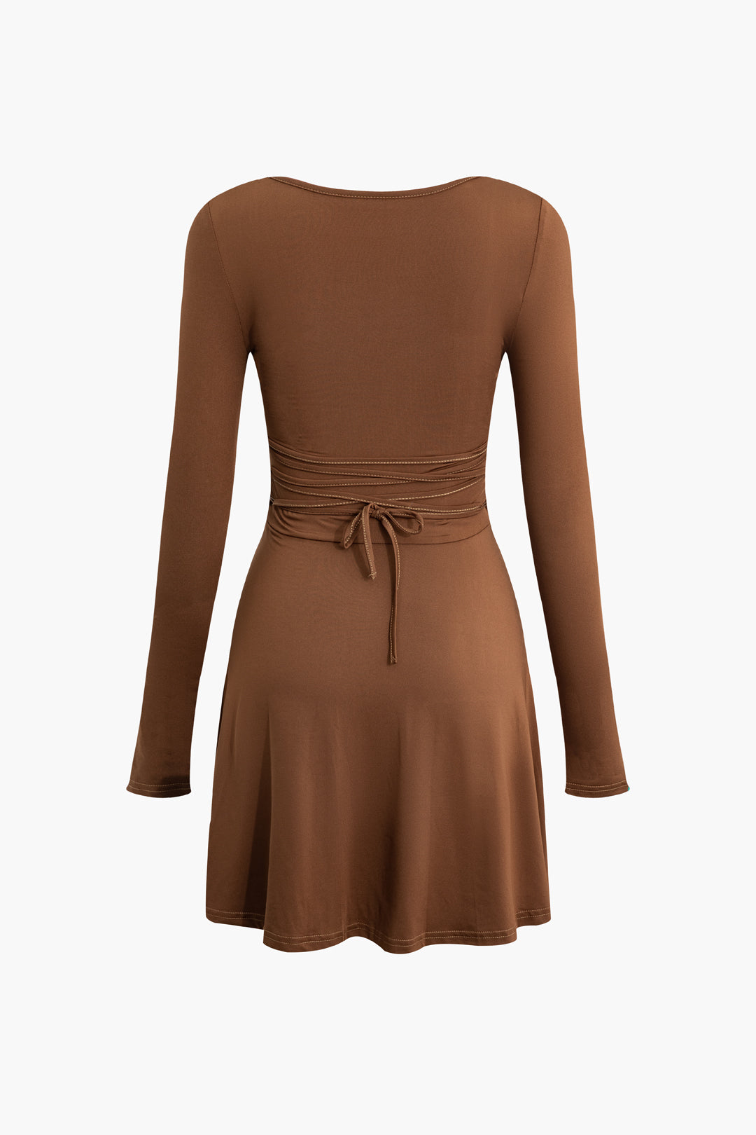 Basic Solid Long Sleeves U-Neck A-Line Mini Dress