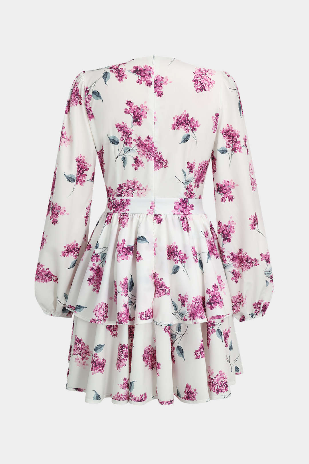 Floral Print Ruffle V-Neck Long Sleeve Mini Dress