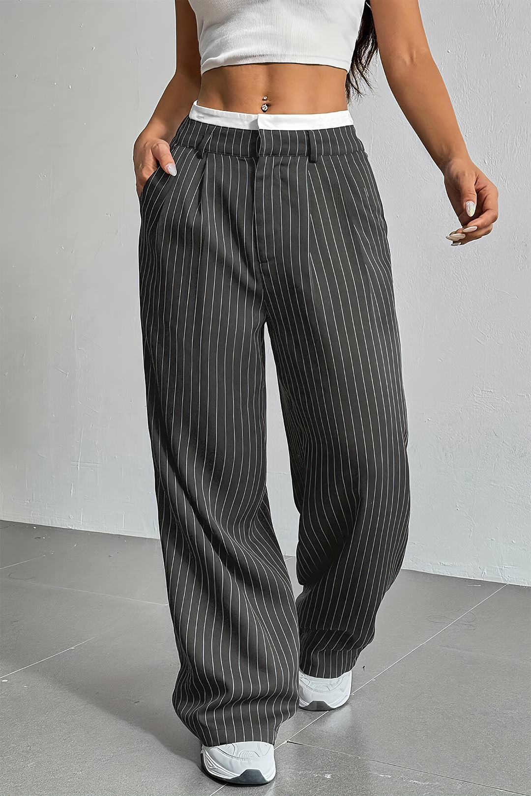 Stripes Print High Waist Trousers