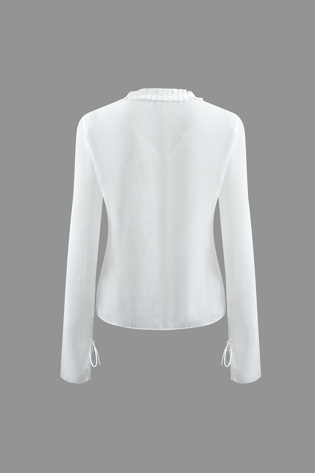 Mesh Ruffle Tie Front Long-Sleeve Shirt