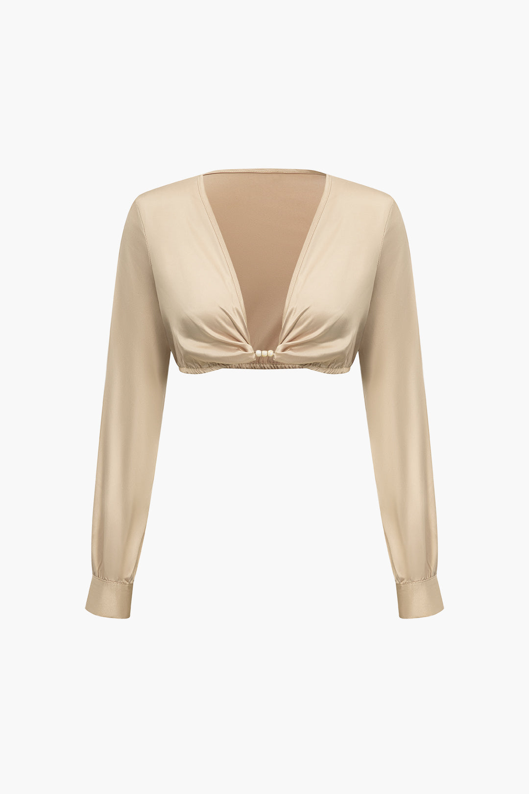 Solid Satin V-neck Cropped Shirt And Asymmetrical Skirt Set