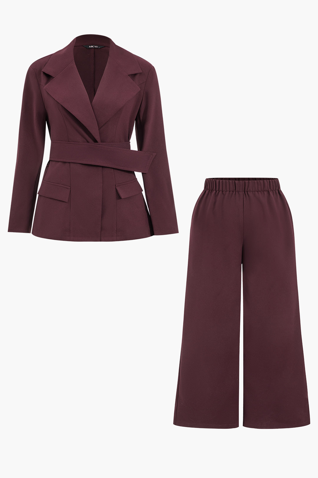 Plus Size Belt Blazer And Pants Set