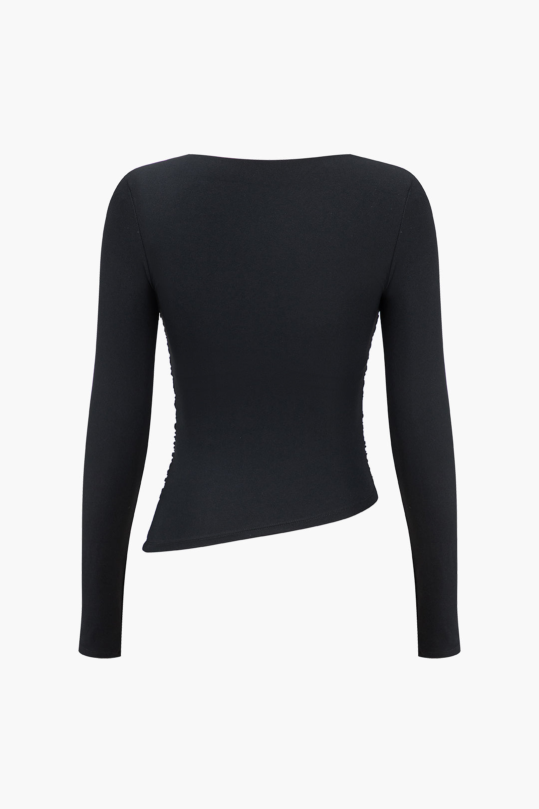 Solid Ruched Mesh Long-Sleeve Top