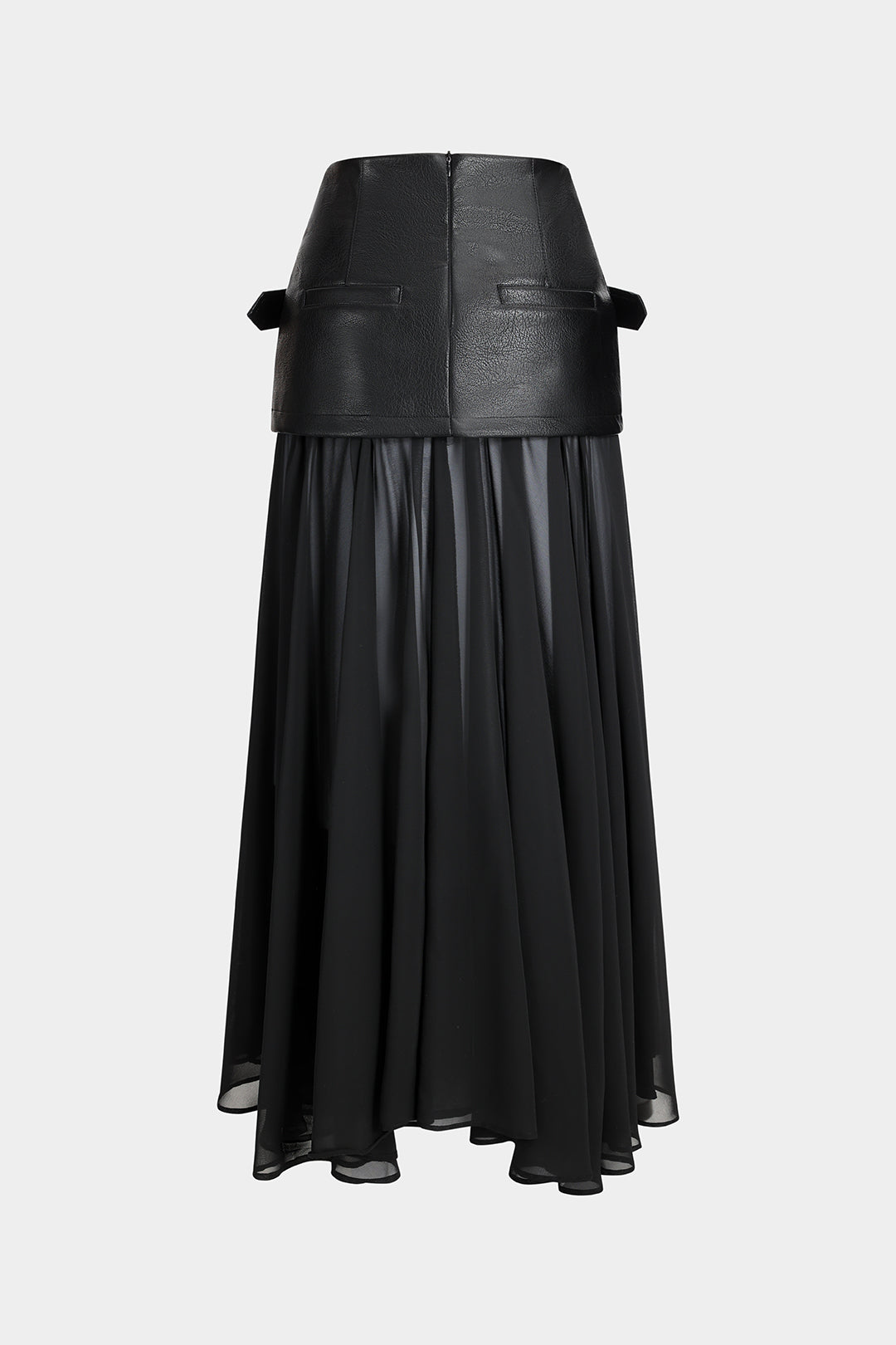 Faux Leather Belted Patchwork Pocket Zipper Skirt