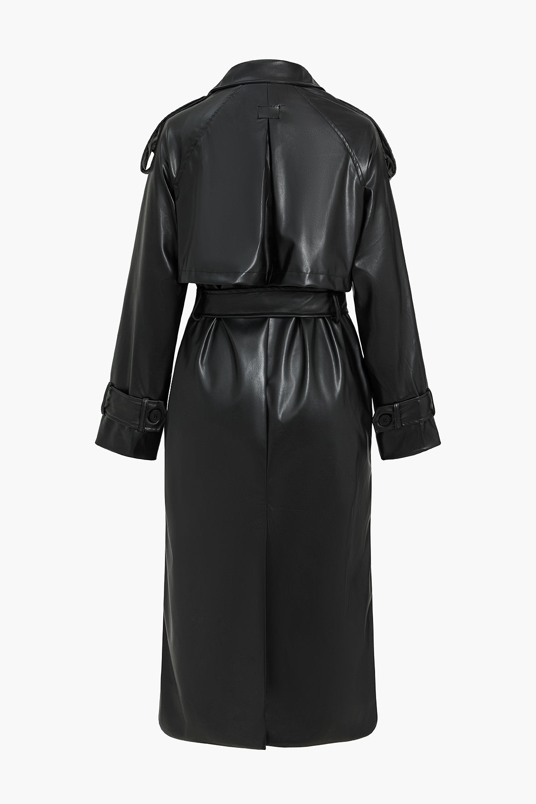 Faux Leather Button Asymmetrical Belted Coat