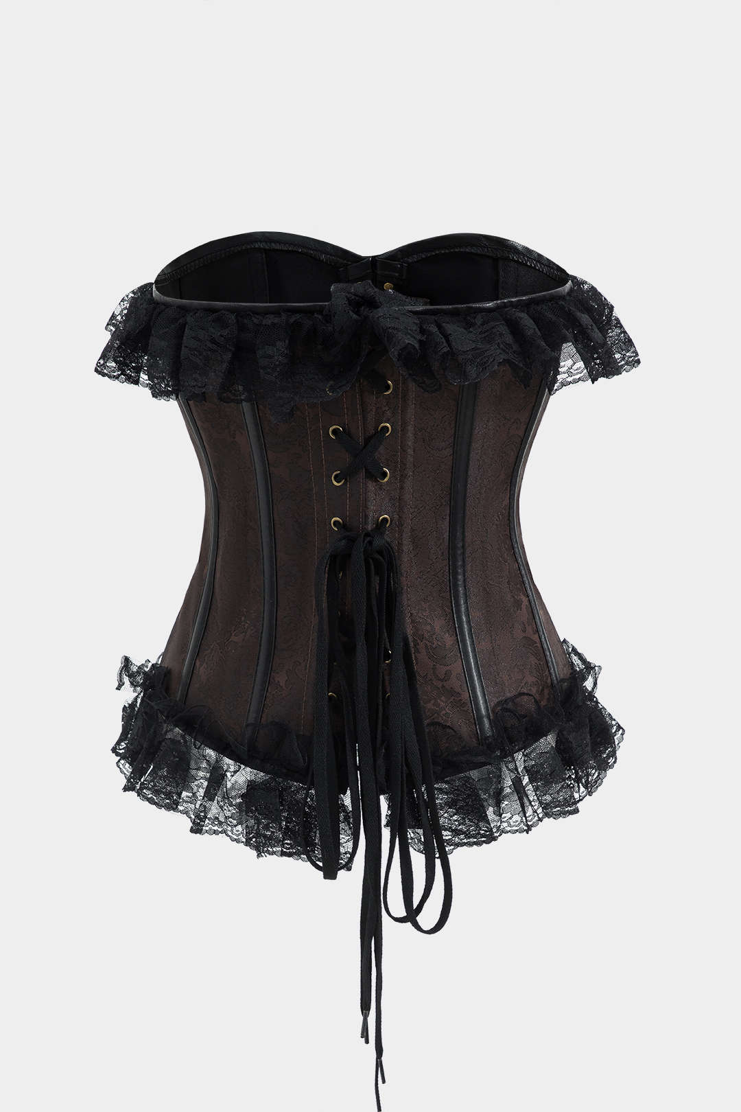 Lace Jacquard Metallic Button Strappy Corset Tube Top