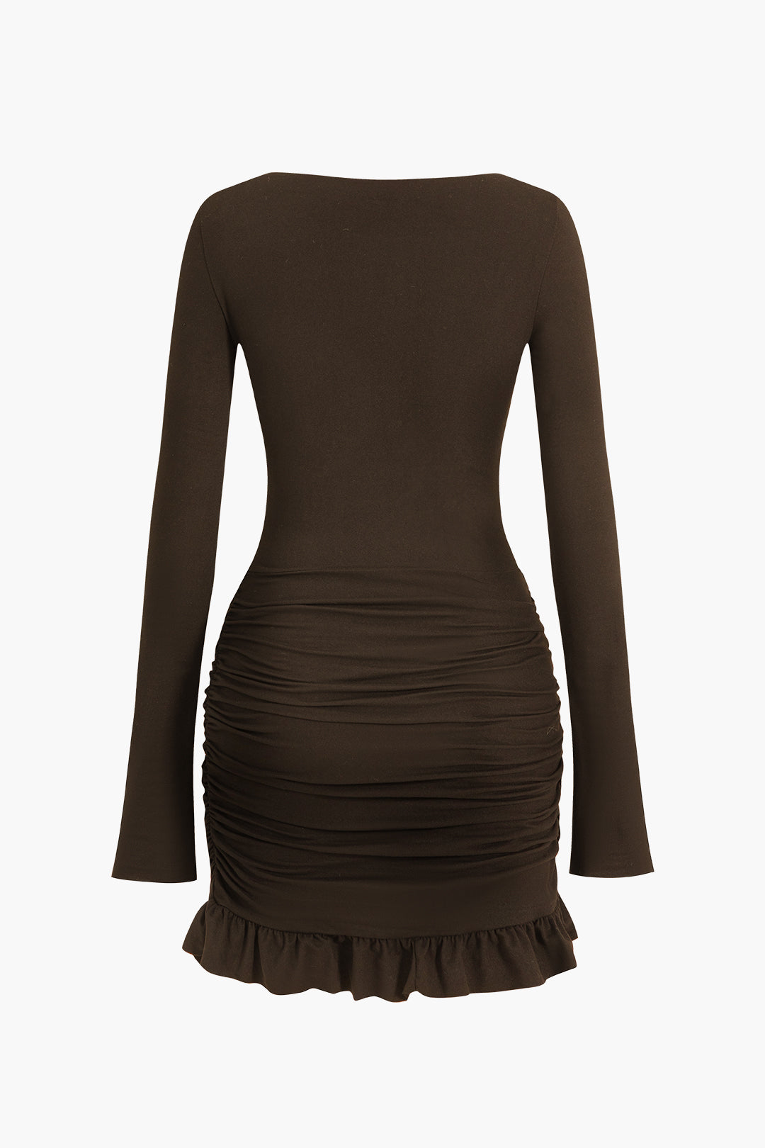 Solid Ruffle Ruched Twist Long Sleeve Mini Dress