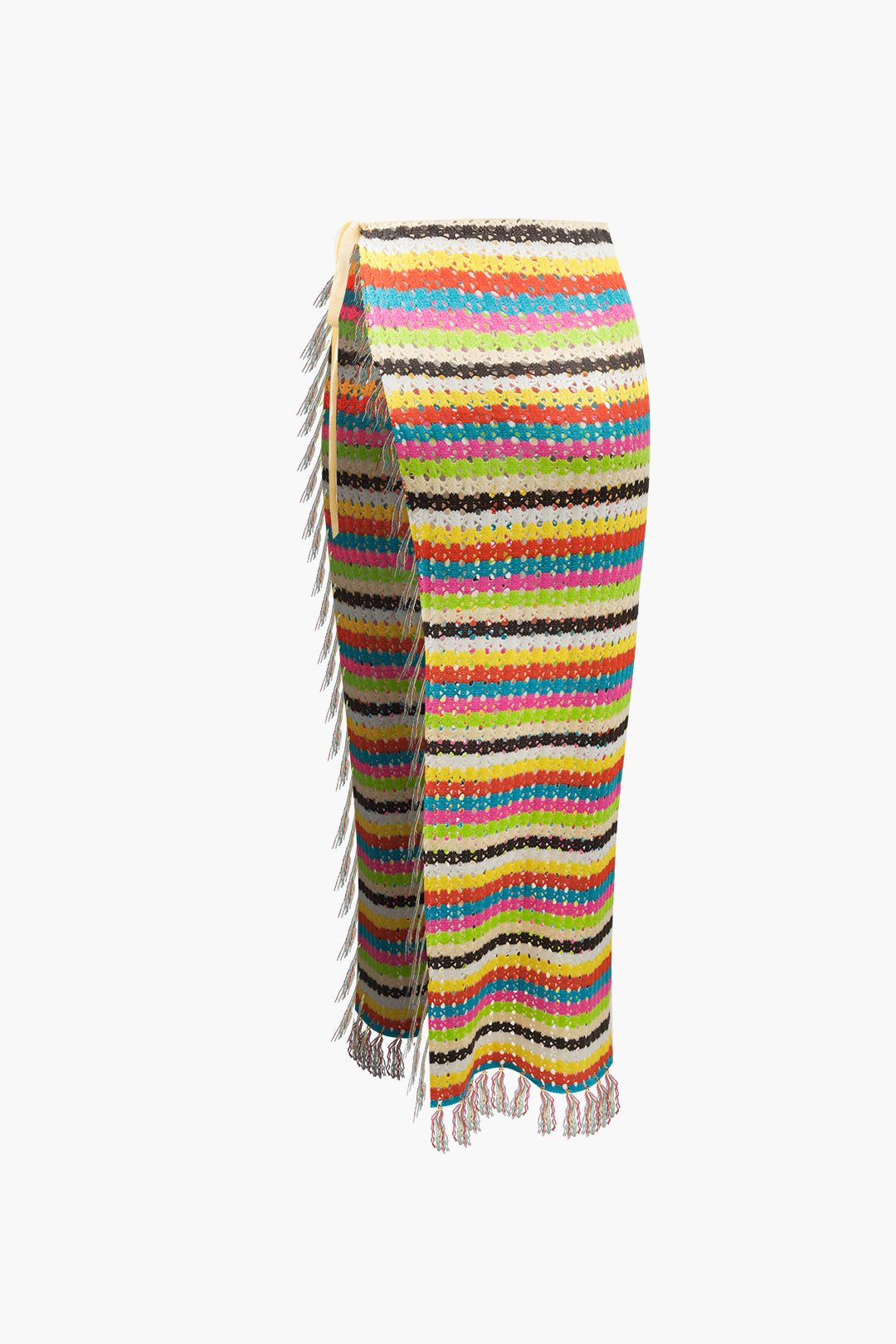 Rainbow Crochet Split Tassel Cover-Up Skirt