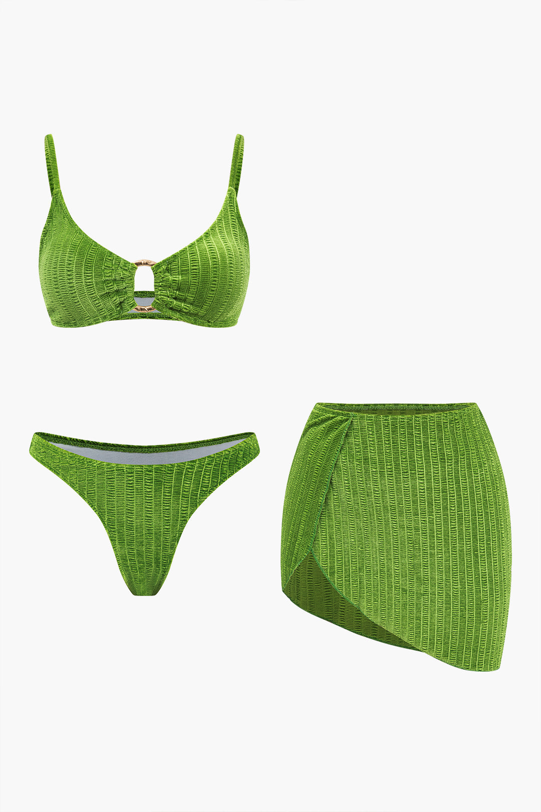 Velvet Textured O-ring  3-Piece Bikini Set