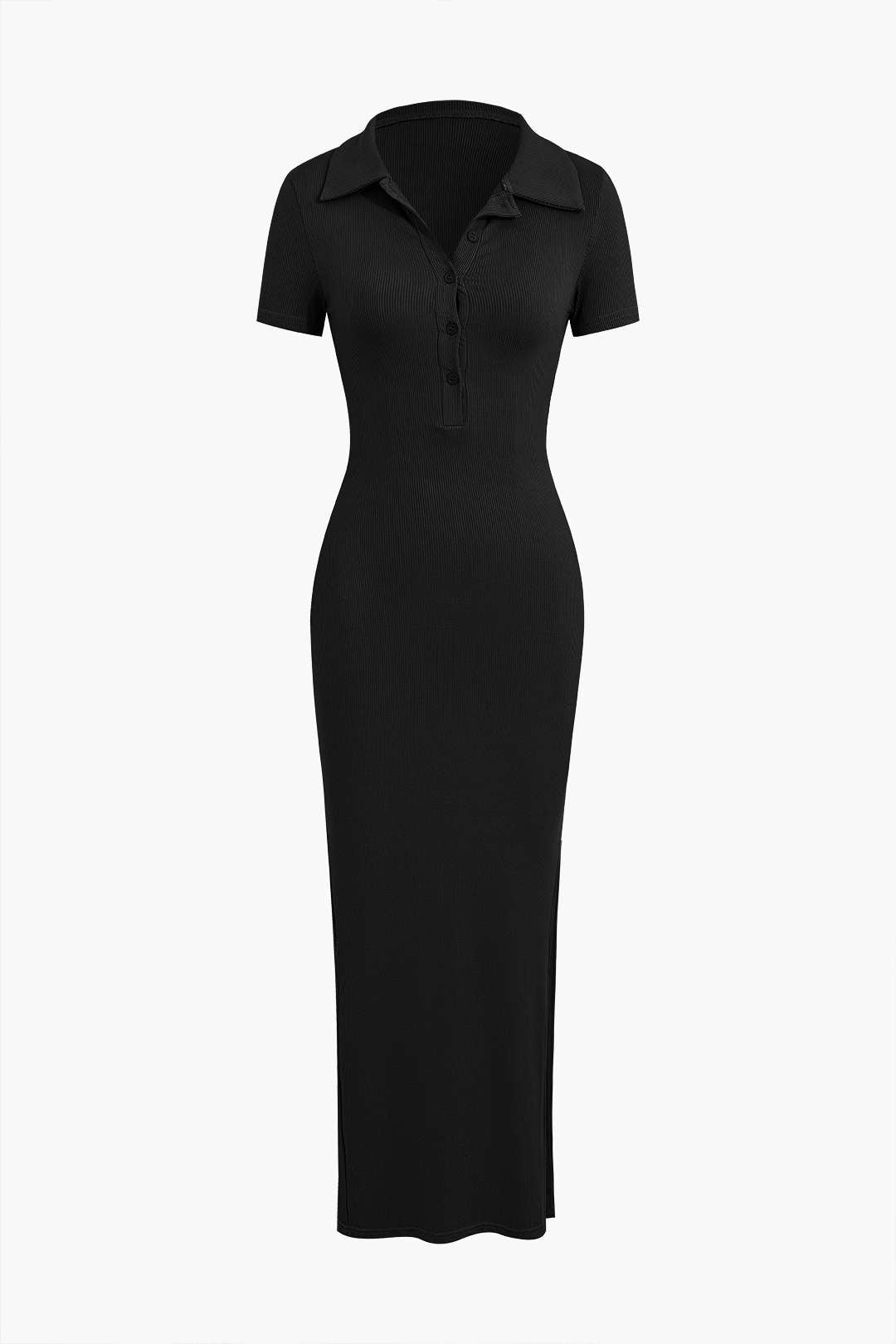 Solid Slit Collar Midi Dress