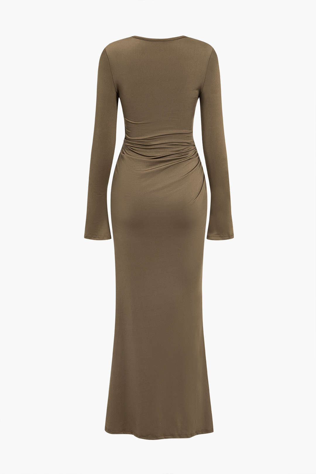 Ruched V-Neck Long Sleeve Maxi Dress