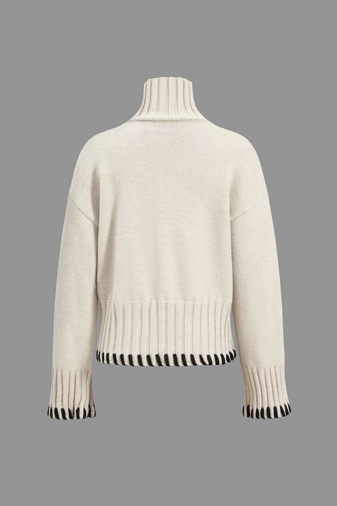 Knit Contrast Whipstitching Long-Sleeve Top