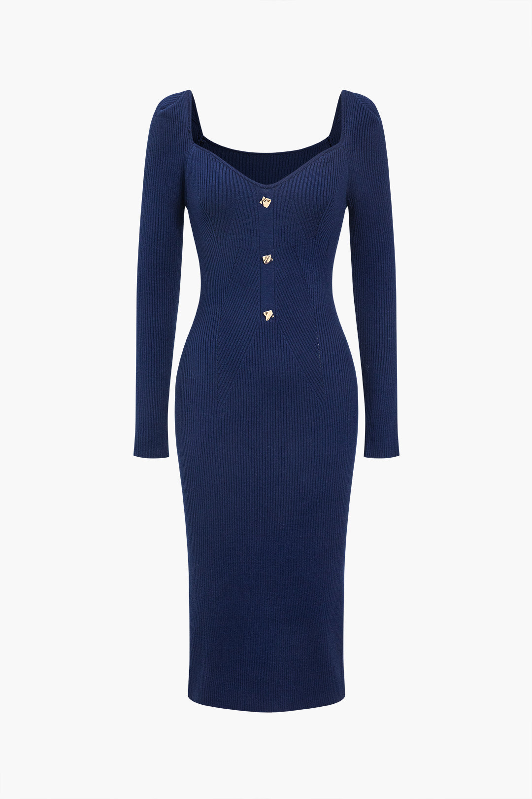 Solid Knit Button Midi Dress