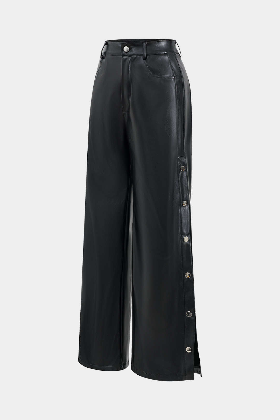 Faux Leather Button Wide Leg Trousers