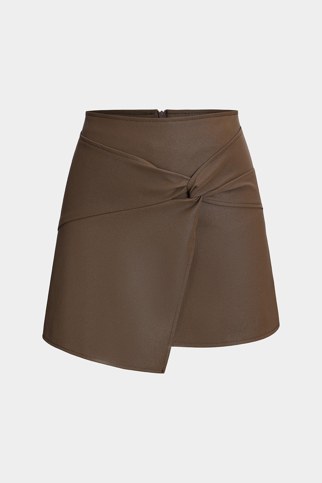 Faux Leather Zipper Twist Knot Skirt