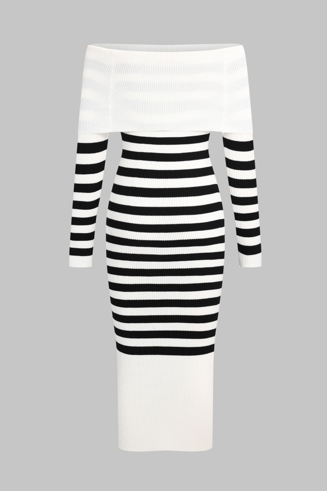 Knit Zebra Stripe Off Shoulder Long Sleeve Dress