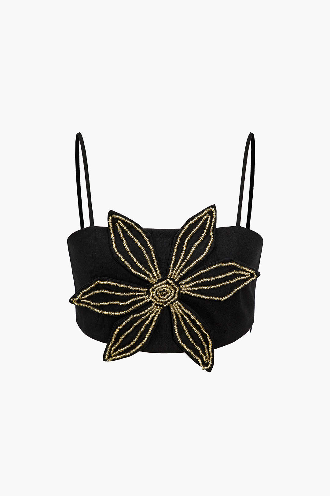 Embellished Floral Appliqué Strap Crop Top