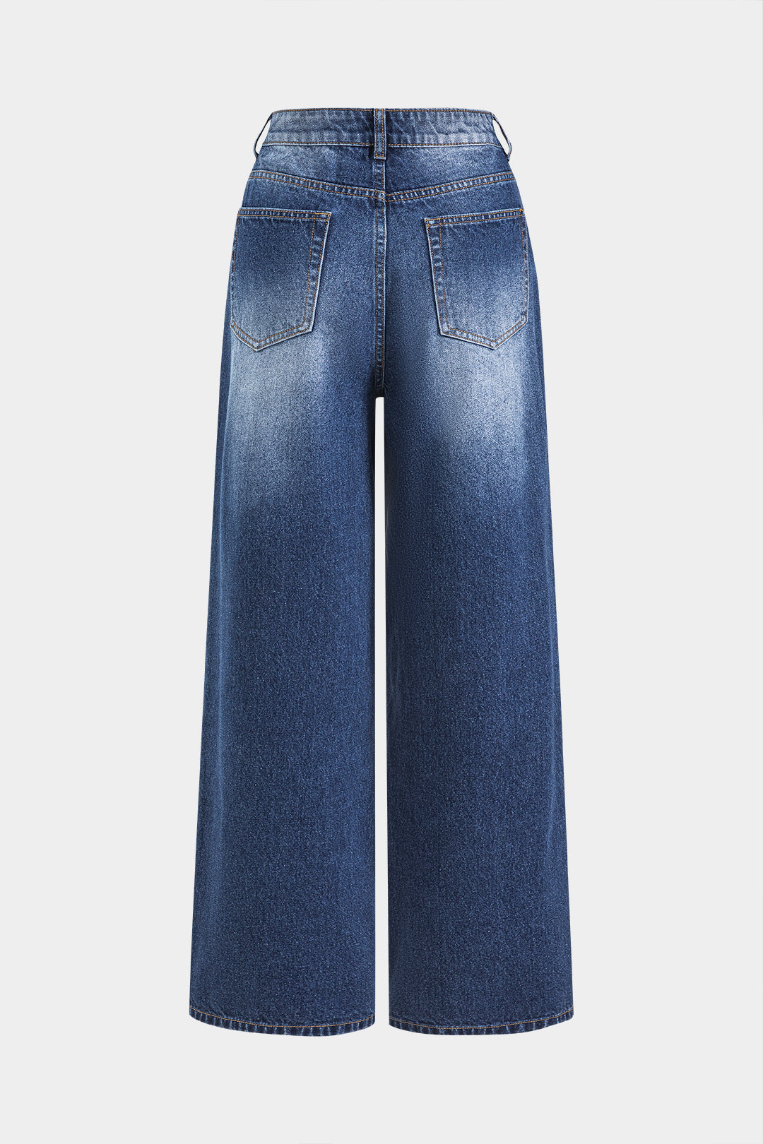 Denim Ombre Button Pocket High Waist Jeans