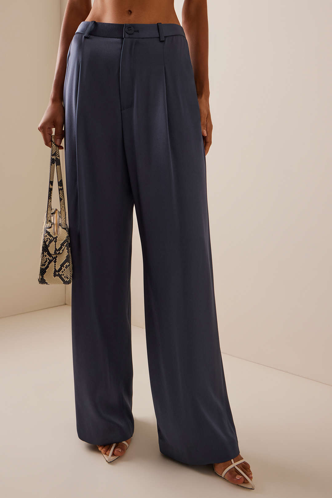 Satin Pleated Button Pocket Trousers