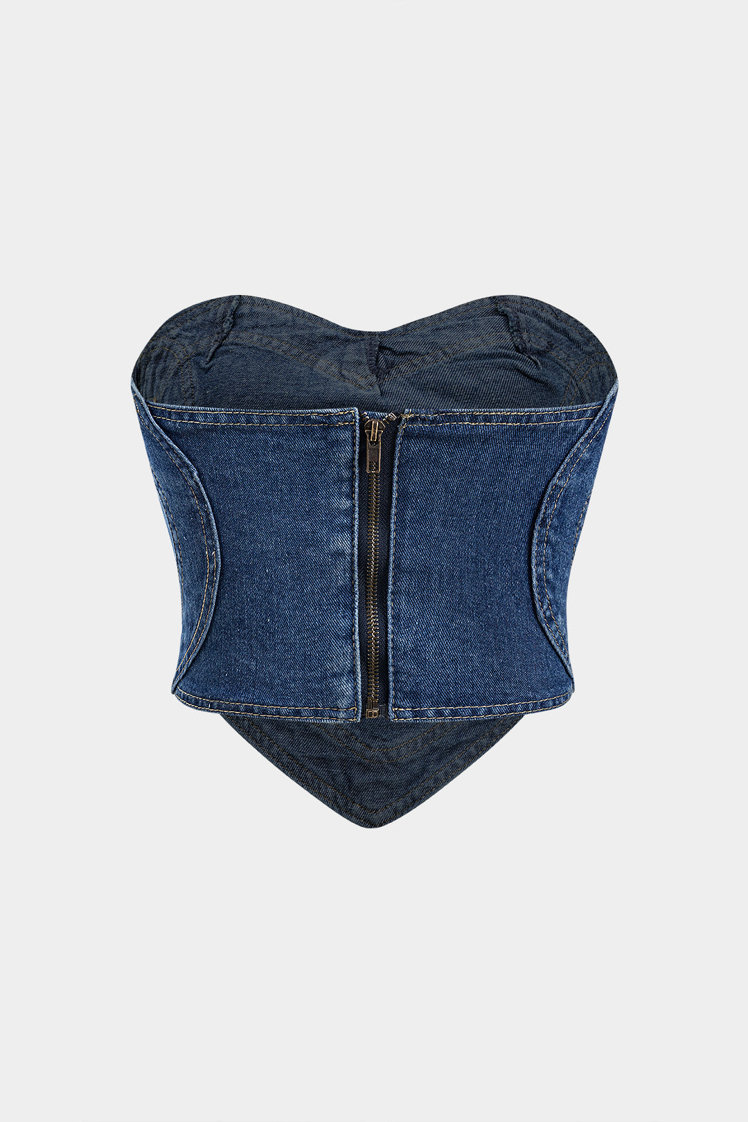 Denim Patchwork Zippper Tube Top