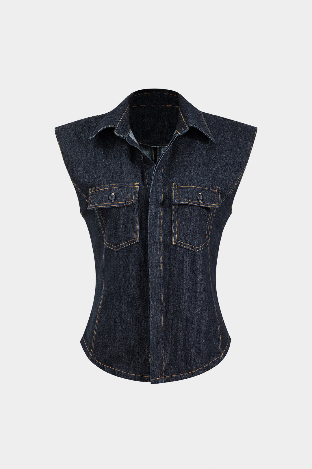 Denim Button Pocket Sleeveless Vest