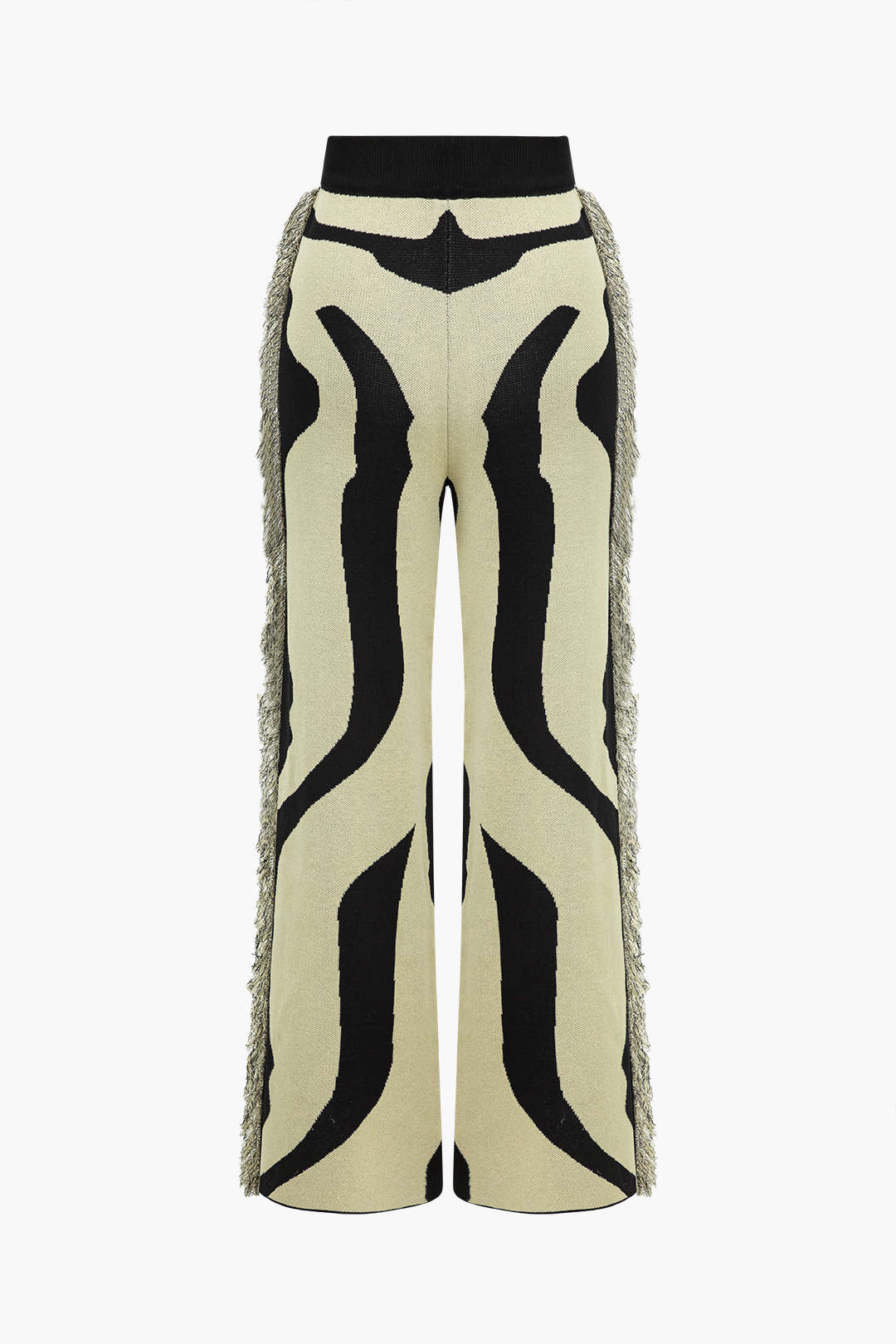 Contrast Abstract Print Fringe Sweater Trousers