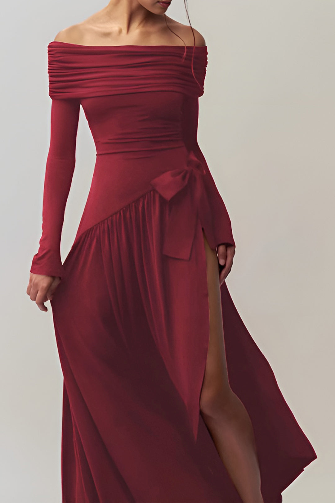 Bow Off Shoulder Long Sleeve Maxi Dress