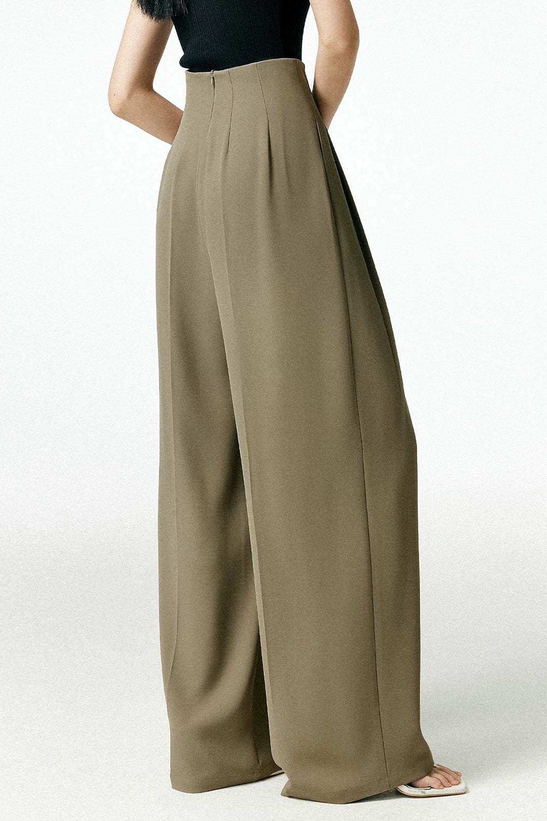 Pleated Asymmetrical Wide Leg Trousers