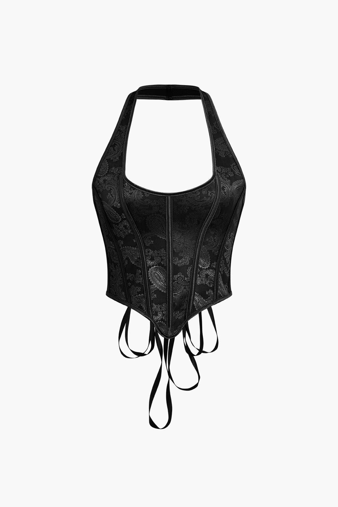 Jacquard Eyelet Tie Halter Corset Top