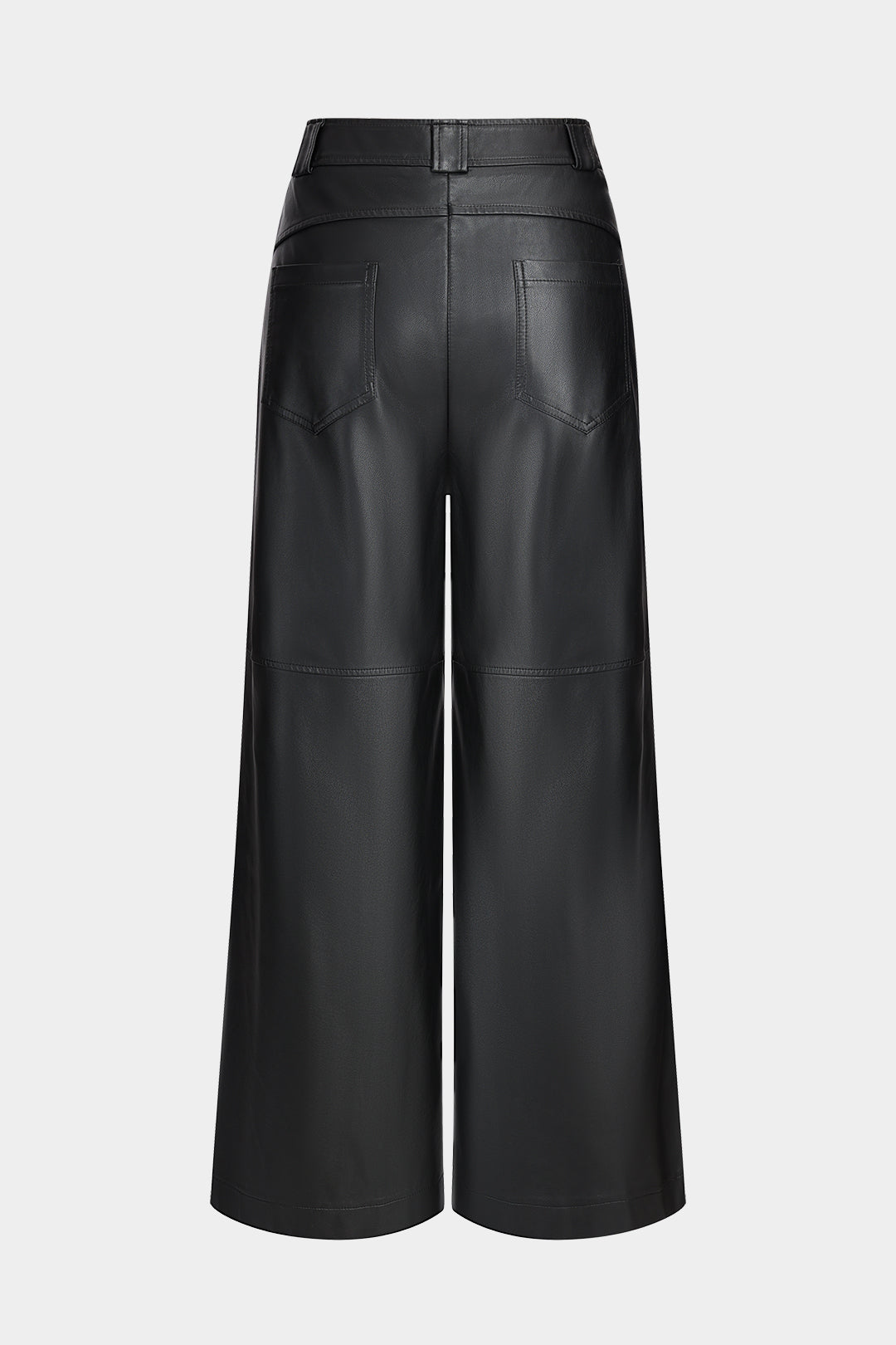 Faux Leather Button Pocket Wide Leg Trousers