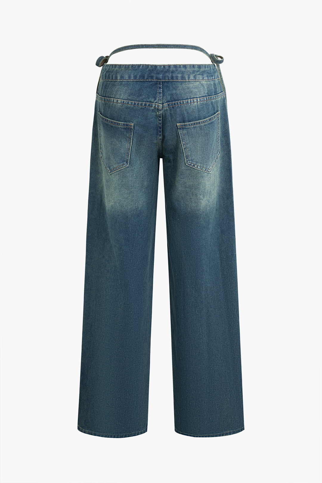 Denim Cut Out Washed Tie-Up Jeans