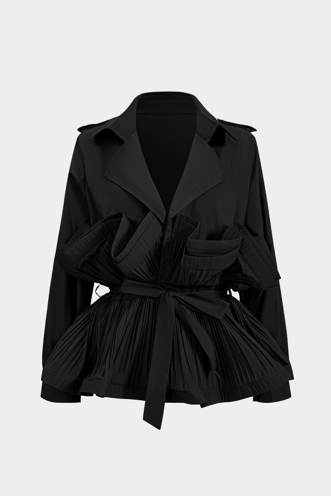 Pleated Ruffle Tie-Up Jacket