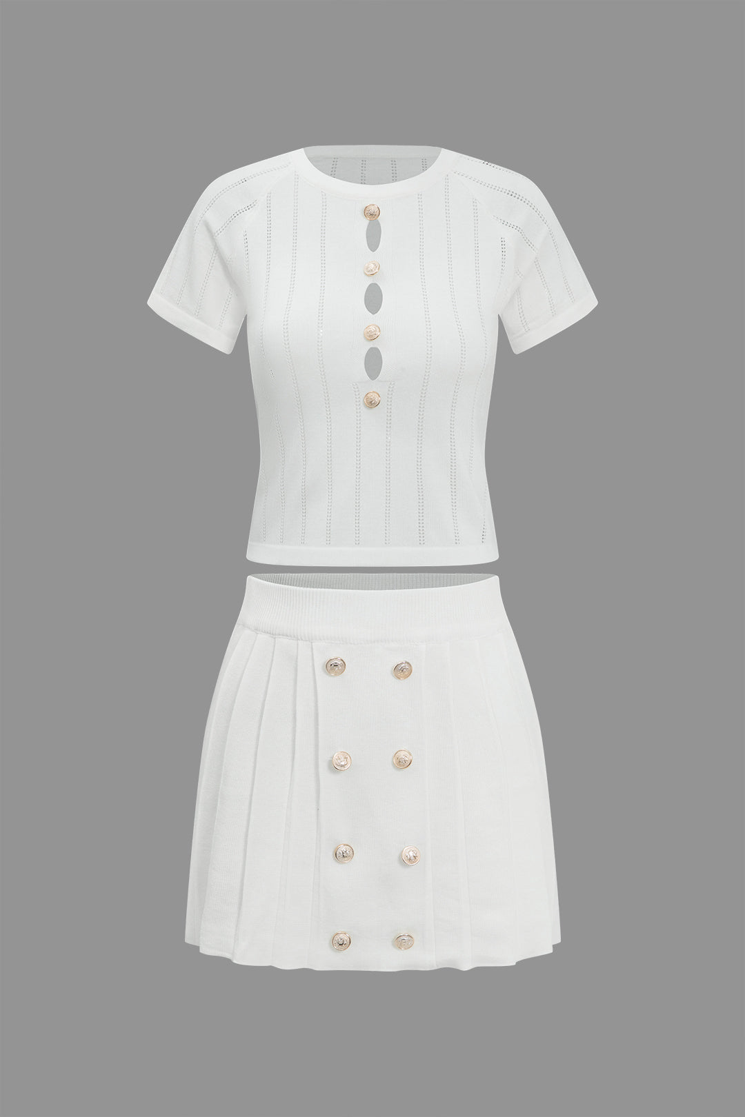 Solid Cut Out Button Skirt Set