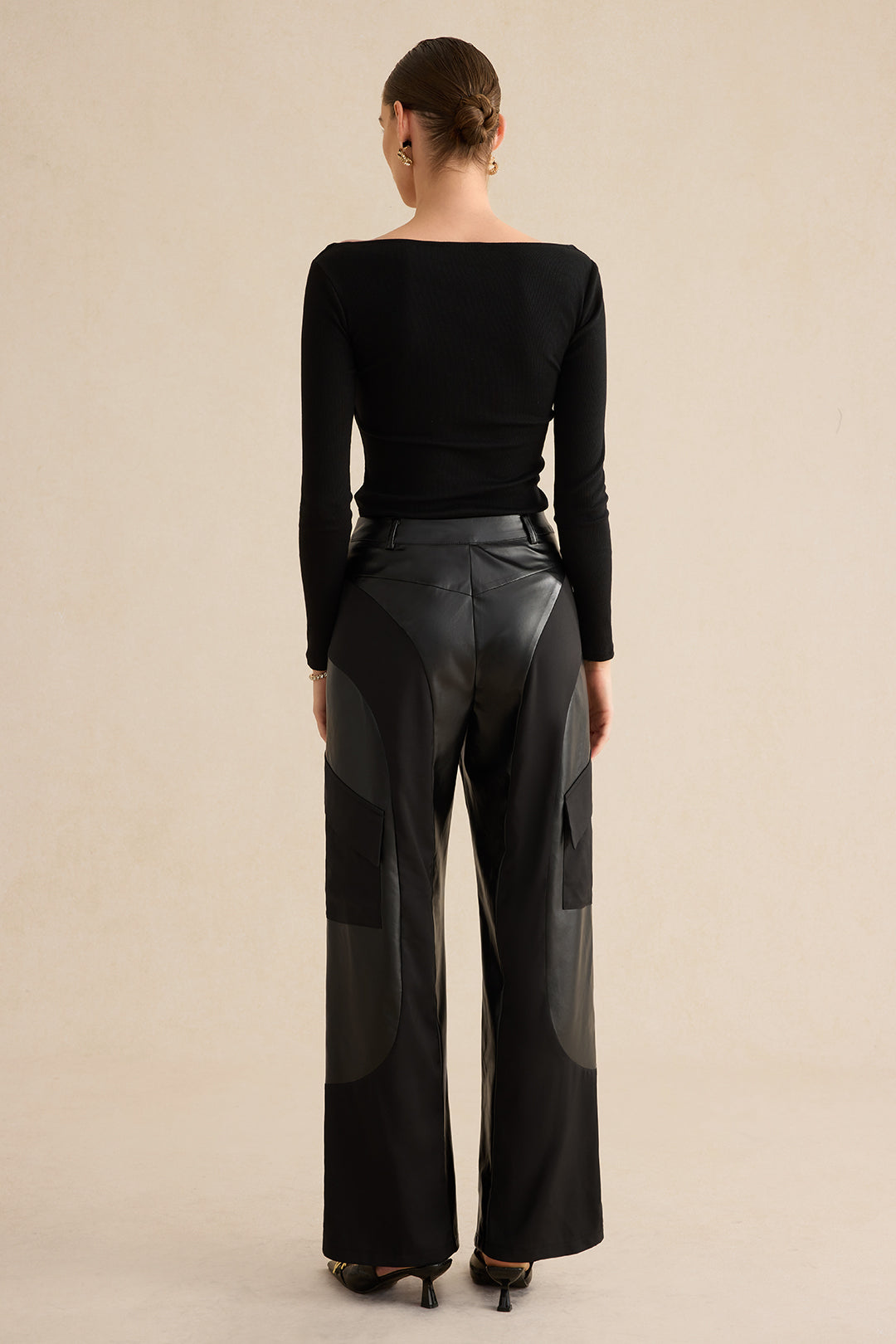 Faux Leather Patchwork Trousers