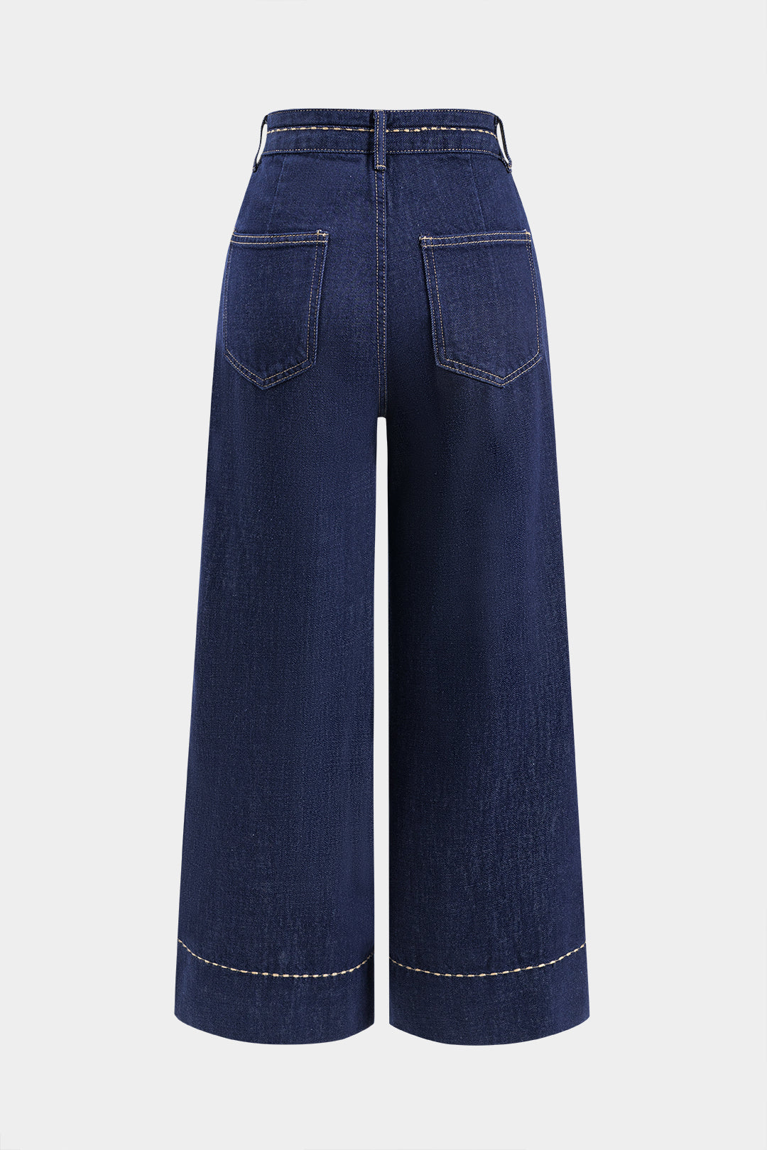 Denim Contrast Stitching Button Pocket Wide Leg Jeans