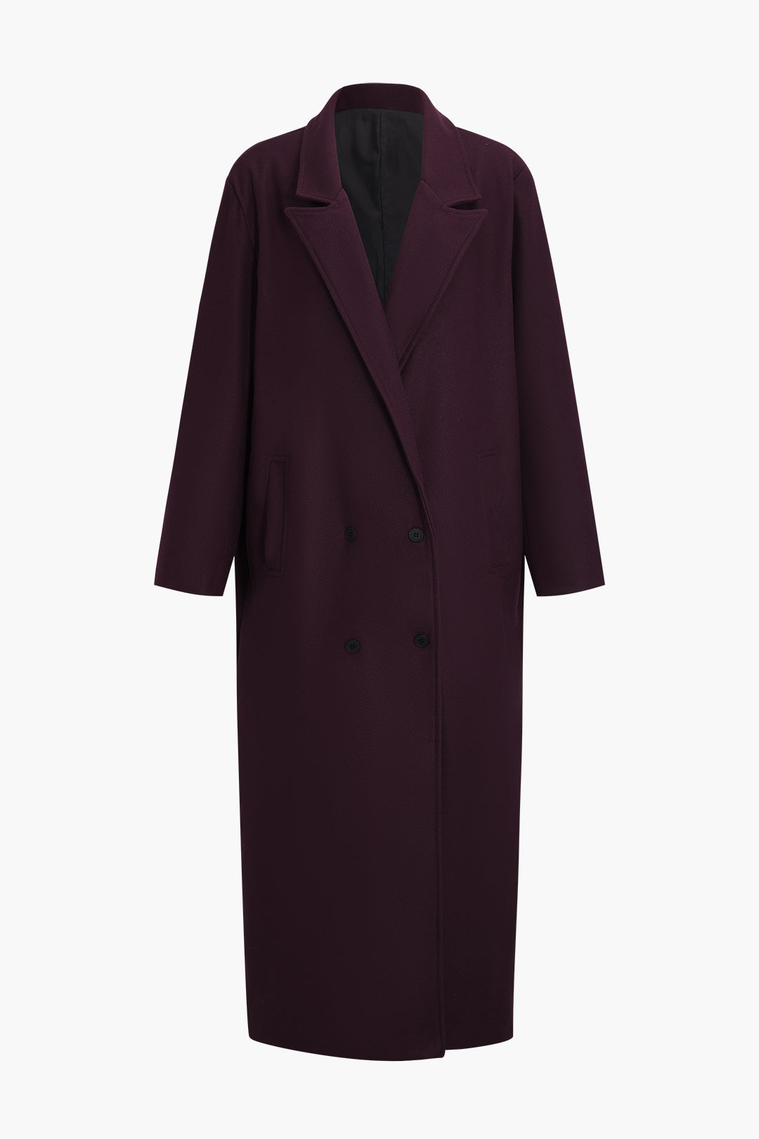 Pocketed Button Notched Lapel Coat